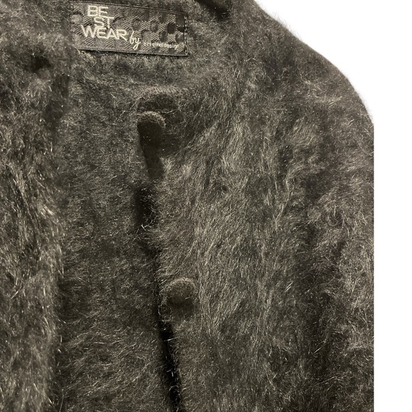 90’s Japanese Vintage 100% Wool Fuzzy Furry Soft Cardigan Black Buttons S/M - Picture 6 of 10